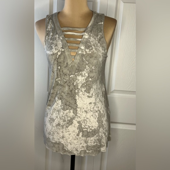 American Eagle Outfitters Tops - American Eagle Outfitters Gray and White Ladder Neck Top